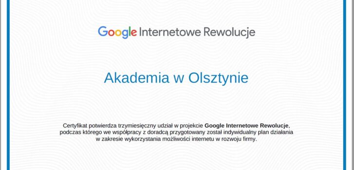 Certyfikat Google dla Akademii w Olsztynie